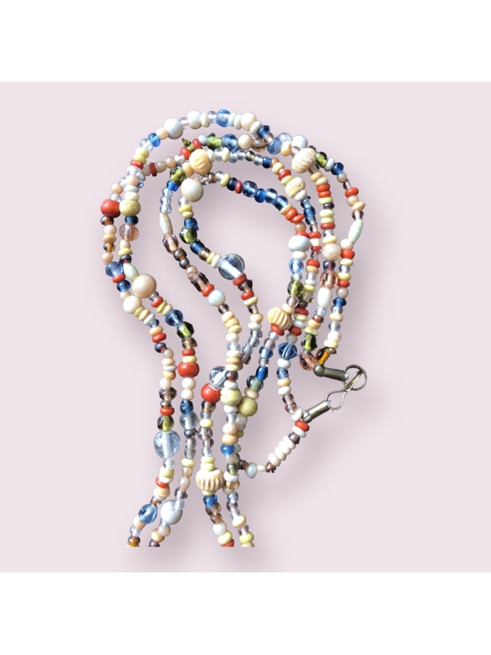 Colorful Double Strand Beaded Vintage Necklace Textured 30”
